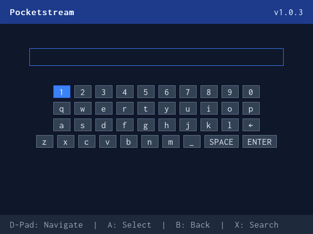Pocketstream Search Screen